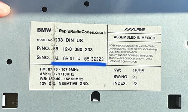 BMW Alpine serial number example 1