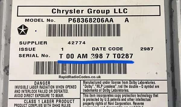 Chrysler Mitsubishi serial number example