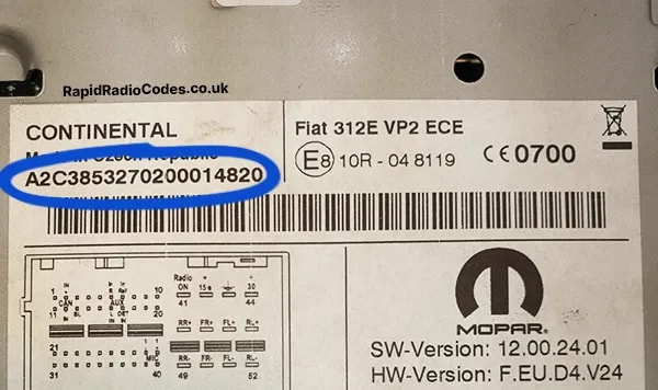 Chrysler Fiat serial number example