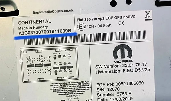 Chrysler Fiat serial number example 2