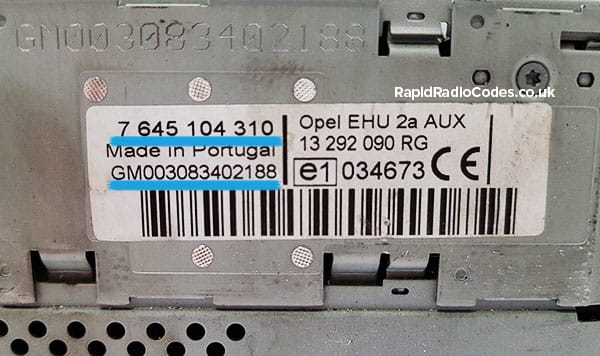 Label of a Opel radio
