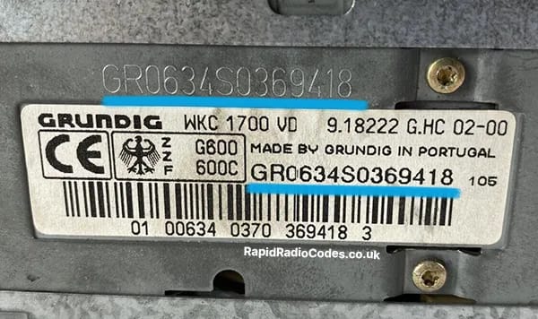 Mercedes Grundig serial number starting with GR